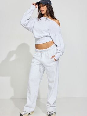 Garage GRAY SET  Drawstring Track Pants & off the shoulder sweatshirt